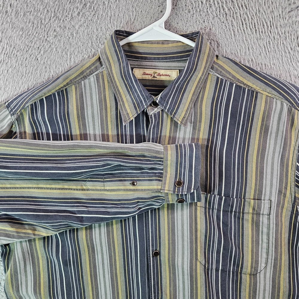 Tommy Bahama Shirt Men‎ Large Lyocell Button Long Sleeve Multicolor Striped Soft